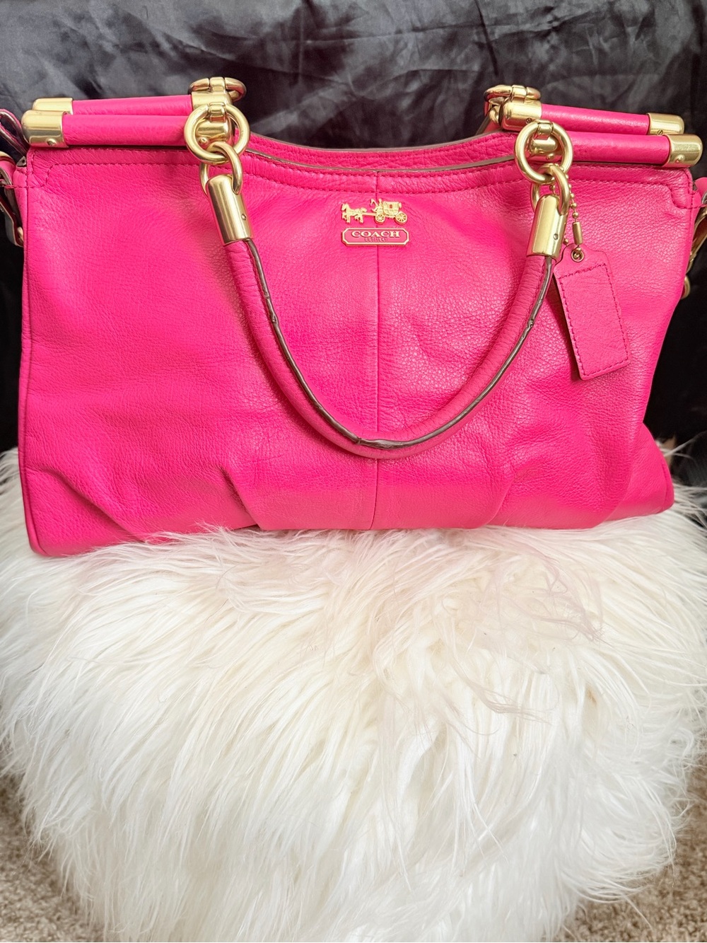 Coach Hot Pink Leather Shoulder Bag with Gold Hardware